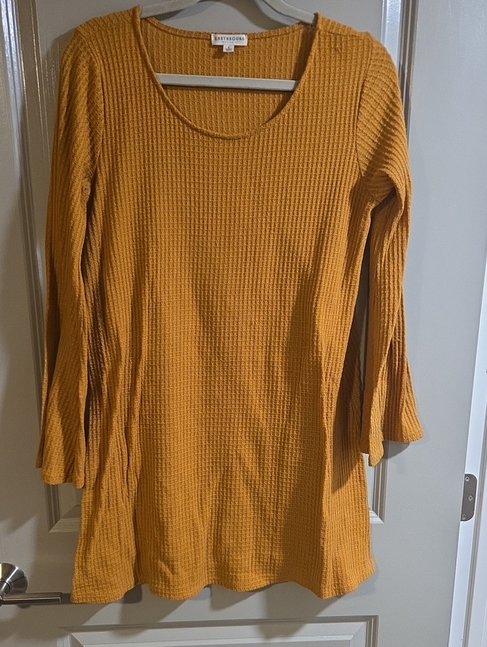 EARTHBOUND Mustard Waffle-Knit Flared Sleeve Tunic